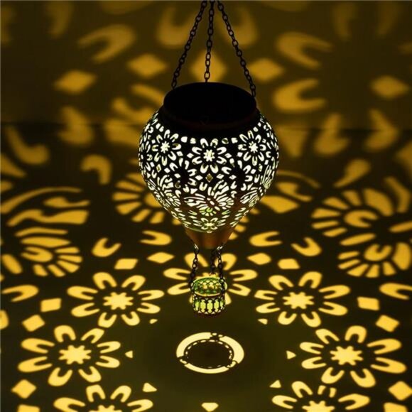 Hot Air Balloon Solar Lantern, Butterfly Hollow Out Metal Hot Air Balloon Decor - Picture 3 of 7